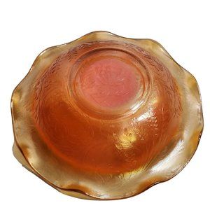 Vintage Carnival Glass Floral Marigold Iridescent Ruffled Scalloped Bowl 1930s